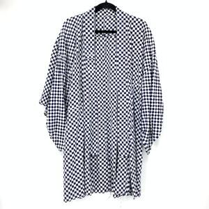 Vintage Kimono Duster Open Front Robe Womens One Size Blue White Checkered